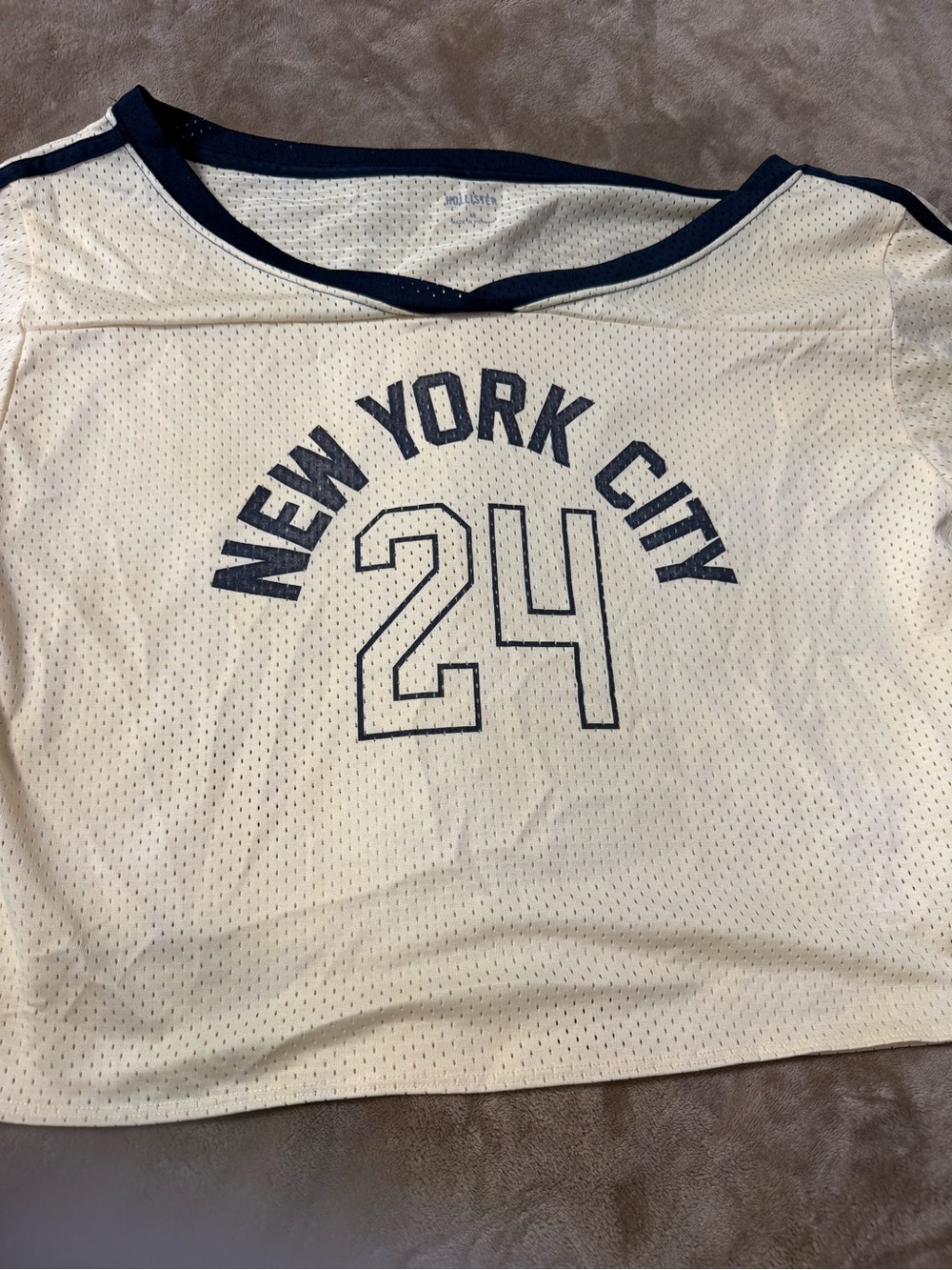 Hollister light yellow Mesh Tank with Navy Trim